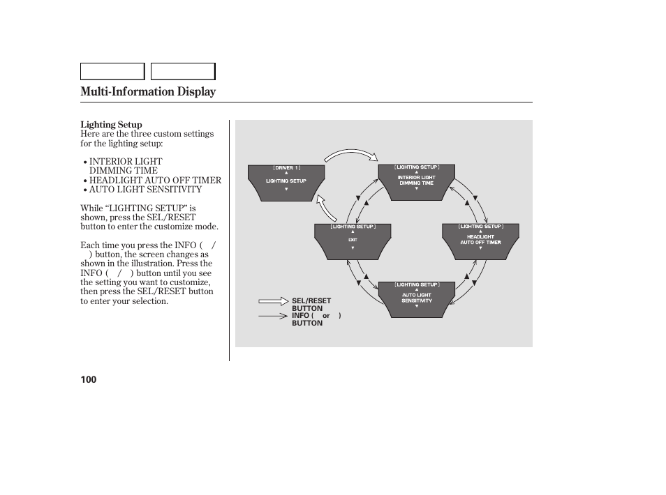 Multi-information display | Acura 2007 MDX - Owner's Manual User Manual | Page 104 / 479