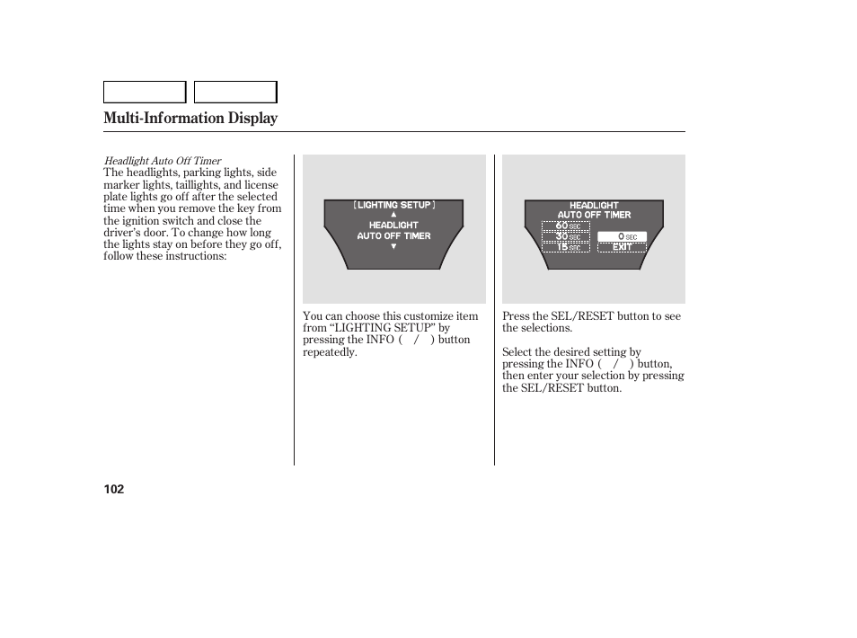 Multi-information display | Acura 2007 MDX - Owner's Manual User Manual | Page 106 / 479