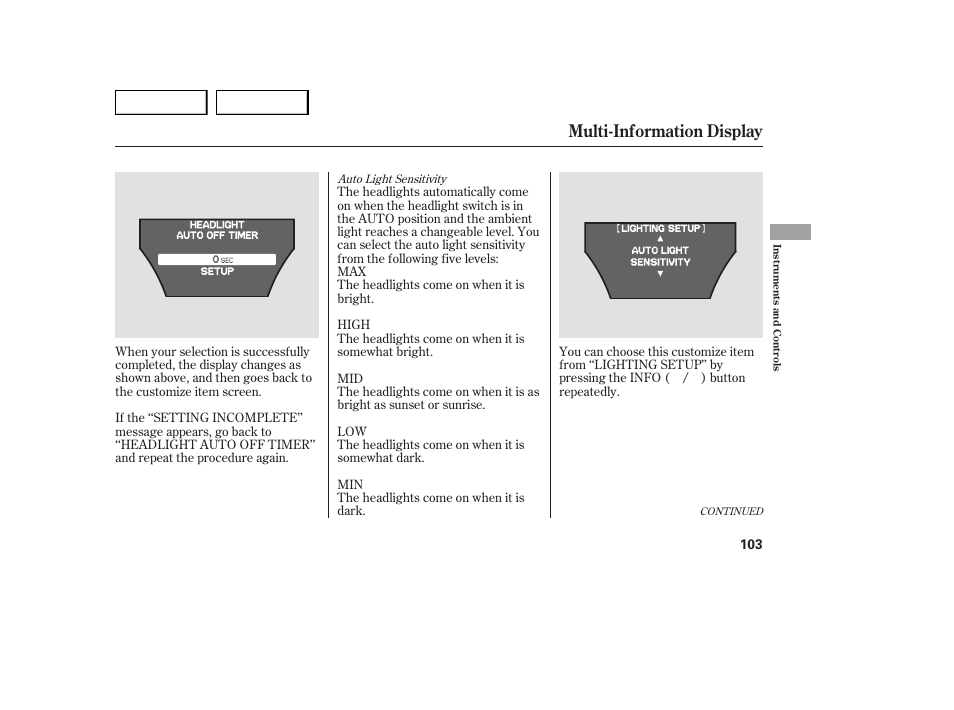 Multi-information display | Acura 2007 MDX - Owner's Manual User Manual | Page 107 / 479