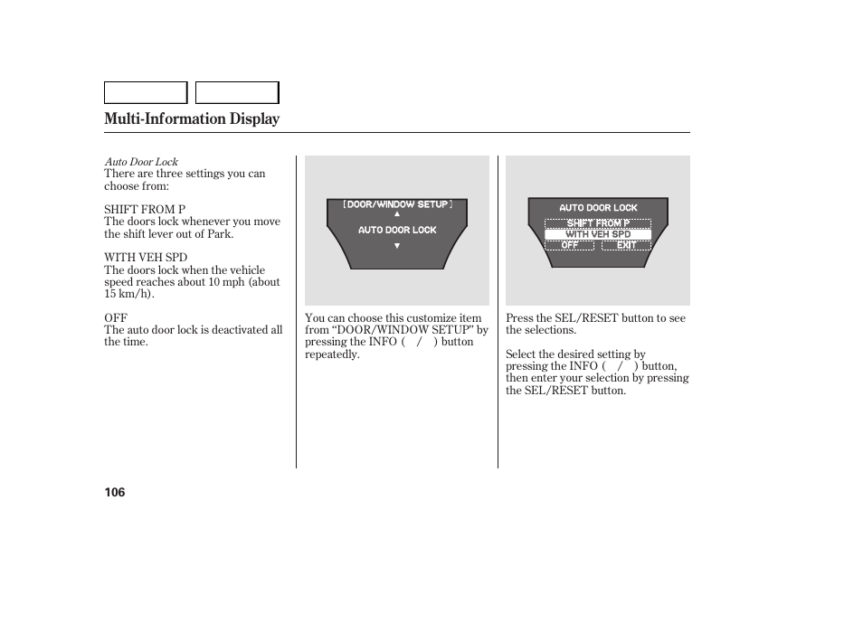 Multi-information display | Acura 2007 MDX - Owner's Manual User Manual | Page 110 / 479