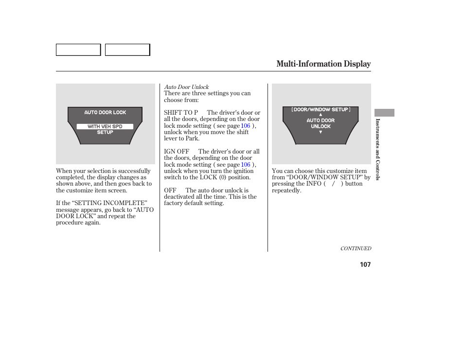 Multi-information display | Acura 2007 MDX - Owner's Manual User Manual | Page 111 / 479