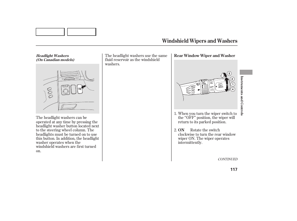 Windshield wipers and washers | Acura 2007 MDX - Owner's Manual User Manual | Page 121 / 479