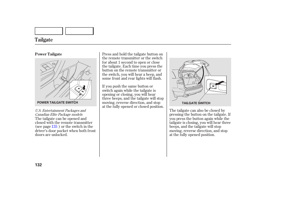 Tailgate | Acura 2007 MDX - Owner's Manual User Manual | Page 136 / 479
