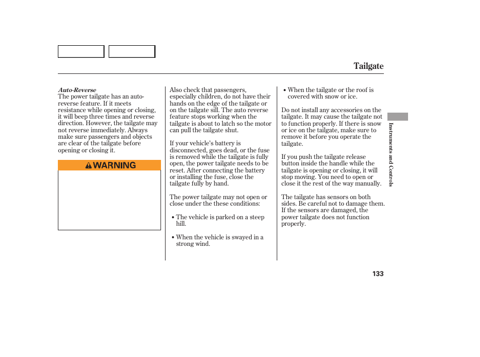 Tailgate | Acura 2007 MDX - Owner's Manual User Manual | Page 137 / 479