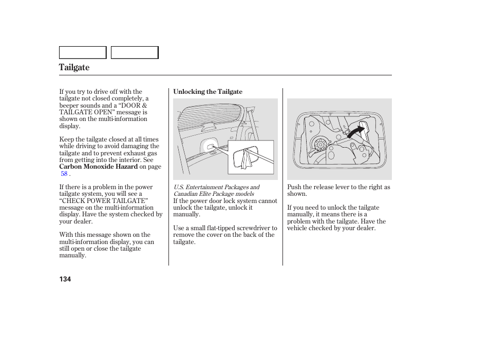 Tailgate | Acura 2007 MDX - Owner's Manual User Manual | Page 138 / 479