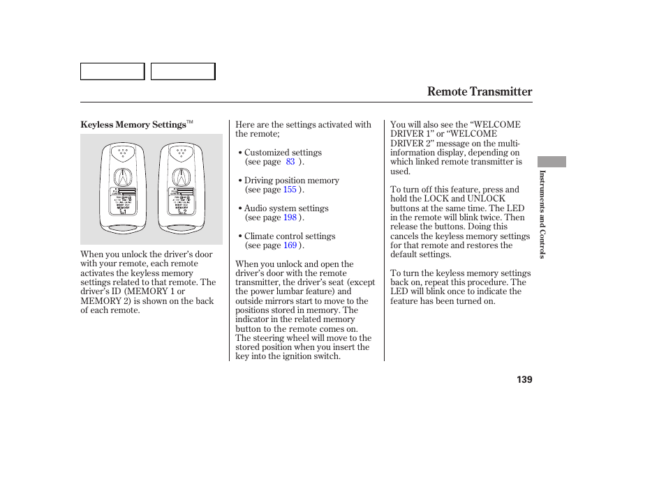 Remote transmitter | Acura 2007 MDX - Owner's Manual User Manual | Page 143 / 479