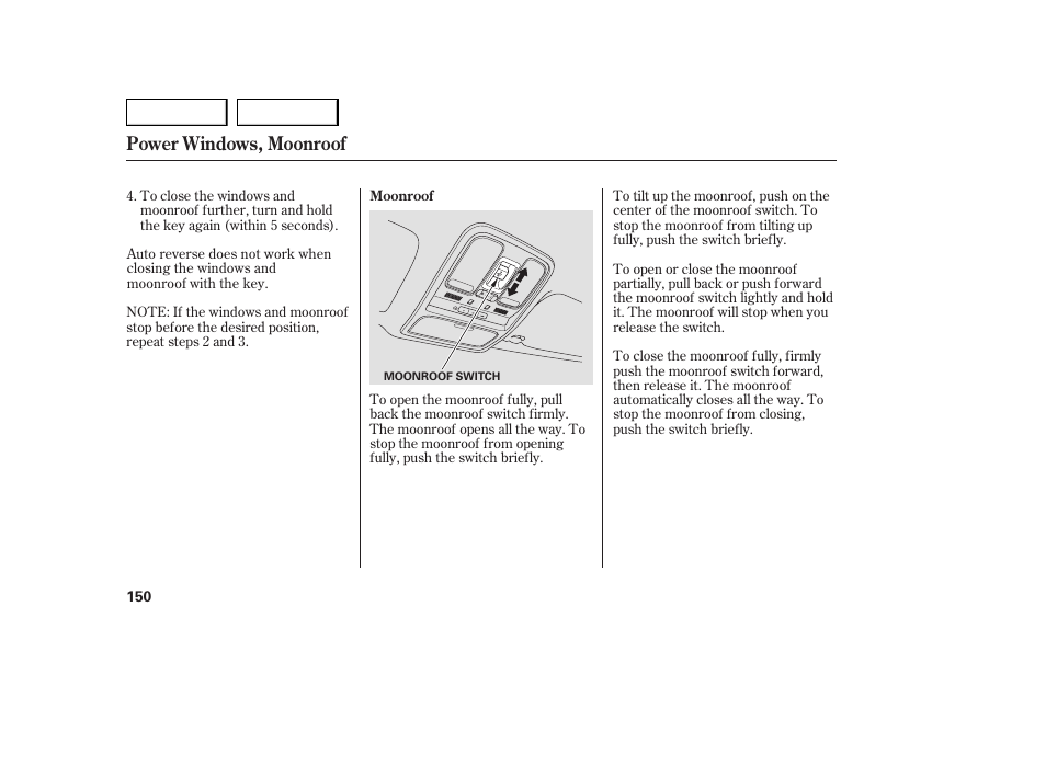 Power windows, moonroof | Acura 2007 MDX - Owner's Manual User Manual | Page 154 / 479
