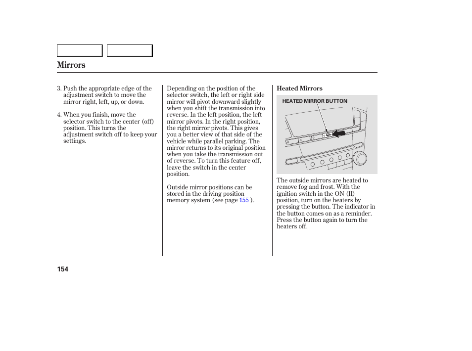 Mirrors | Acura 2007 MDX - Owner's Manual User Manual | Page 158 / 479