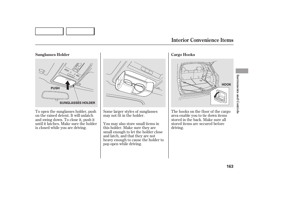 Interior convenience items | Acura 2007 MDX - Owner's Manual User Manual | Page 167 / 479