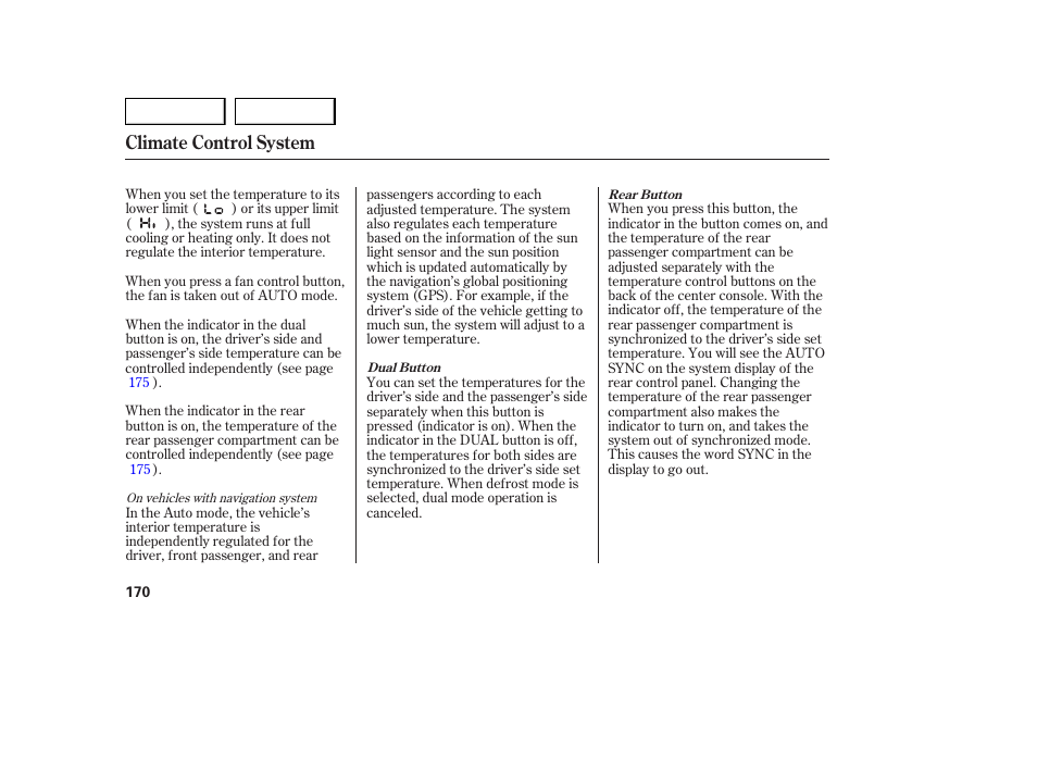 Climate control system | Acura 2007 MDX - Owner's Manual User Manual | Page 174 / 479