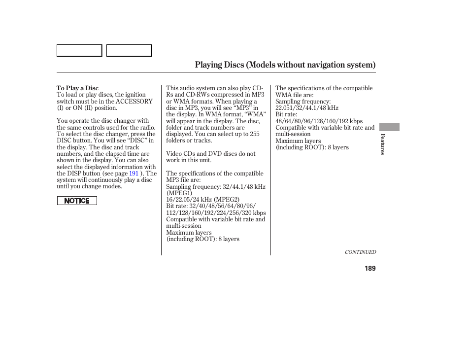 Playing discs (models without navigation system) | Acura 2007 MDX - Owner's Manual User Manual | Page 193 / 479