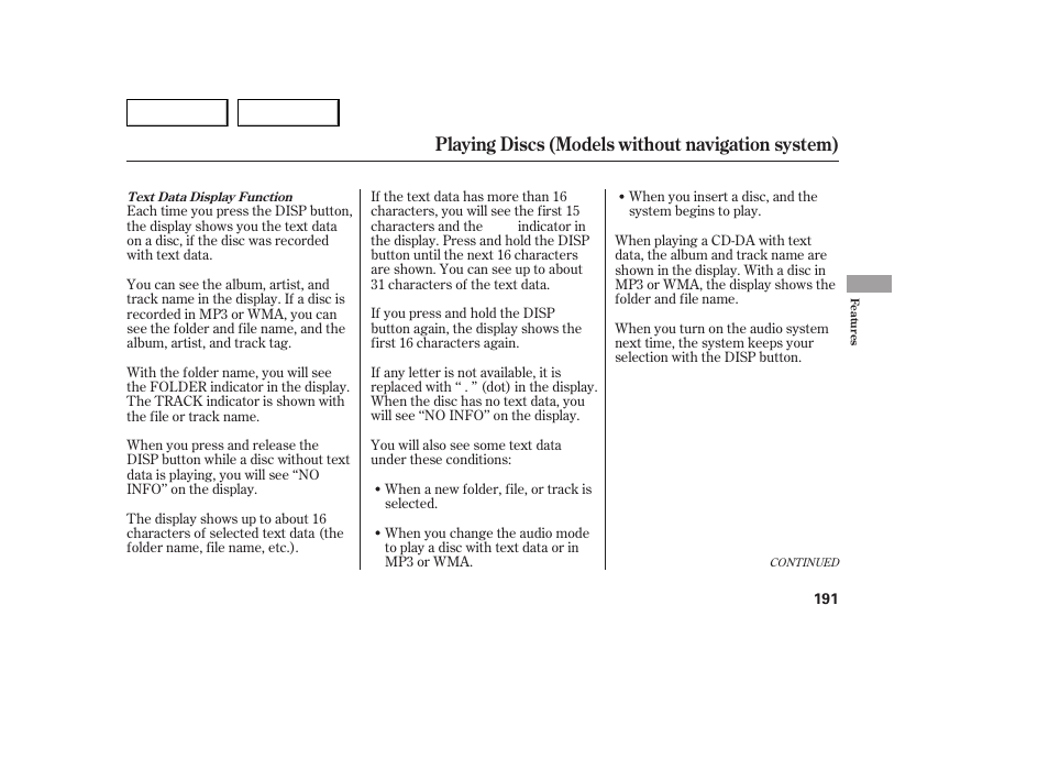 Playing discs (models without navigation system) | Acura 2007 MDX - Owner's Manual User Manual | Page 195 / 479