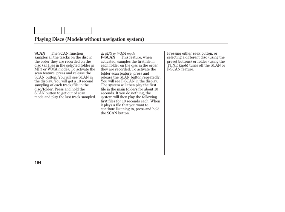 Playing discs (models without navigation system) | Acura 2007 MDX - Owner's Manual User Manual | Page 198 / 479