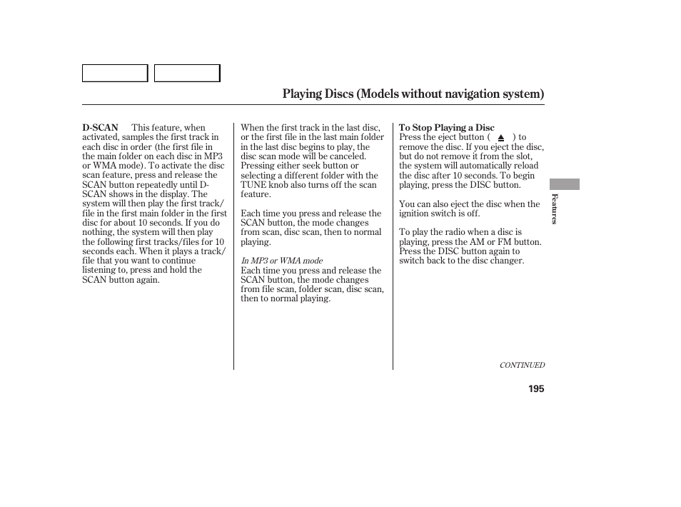 Playing discs (models without navigation system) | Acura 2007 MDX - Owner's Manual User Manual | Page 199 / 479