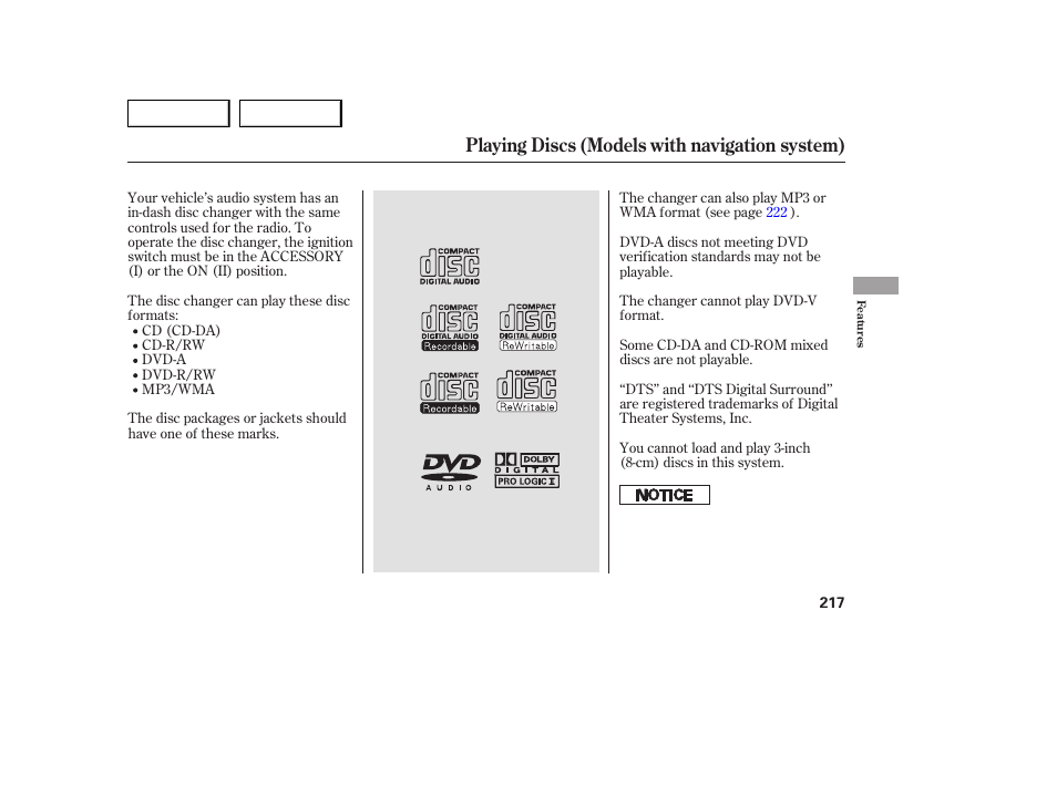 Playing discs (models with navigation system) | Acura 2007 MDX - Owner's Manual User Manual | Page 221 / 479