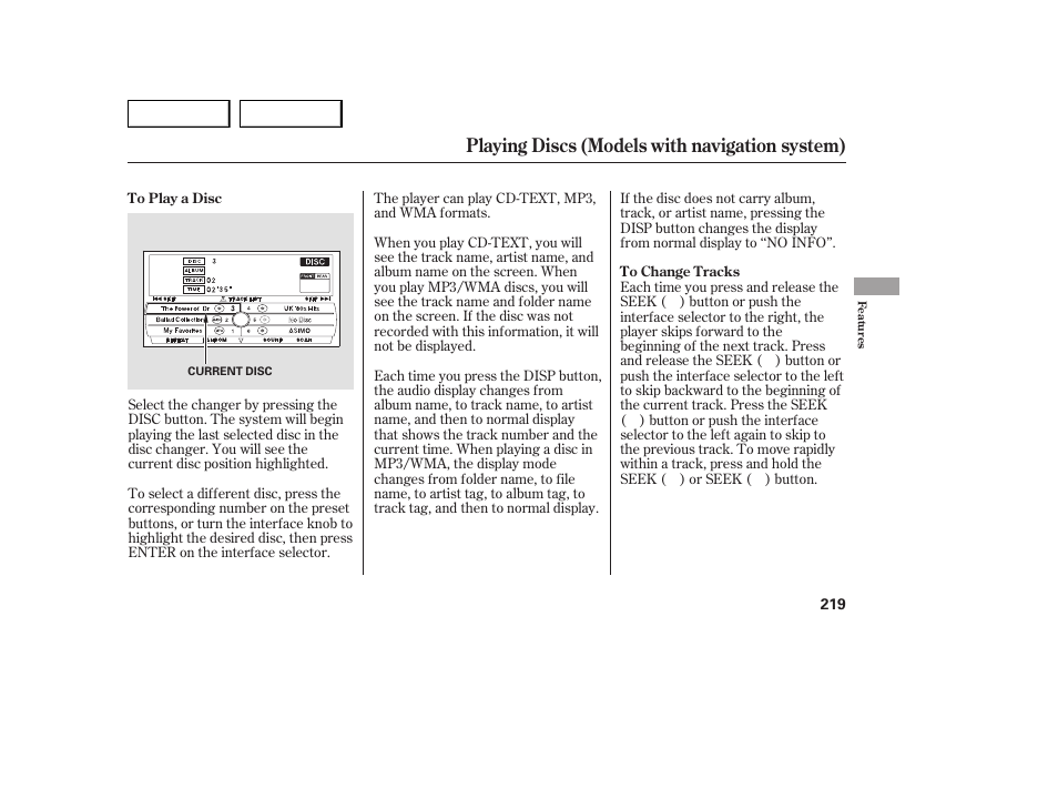 Playing discs (models with navigation system) | Acura 2007 MDX - Owner's Manual User Manual | Page 223 / 479