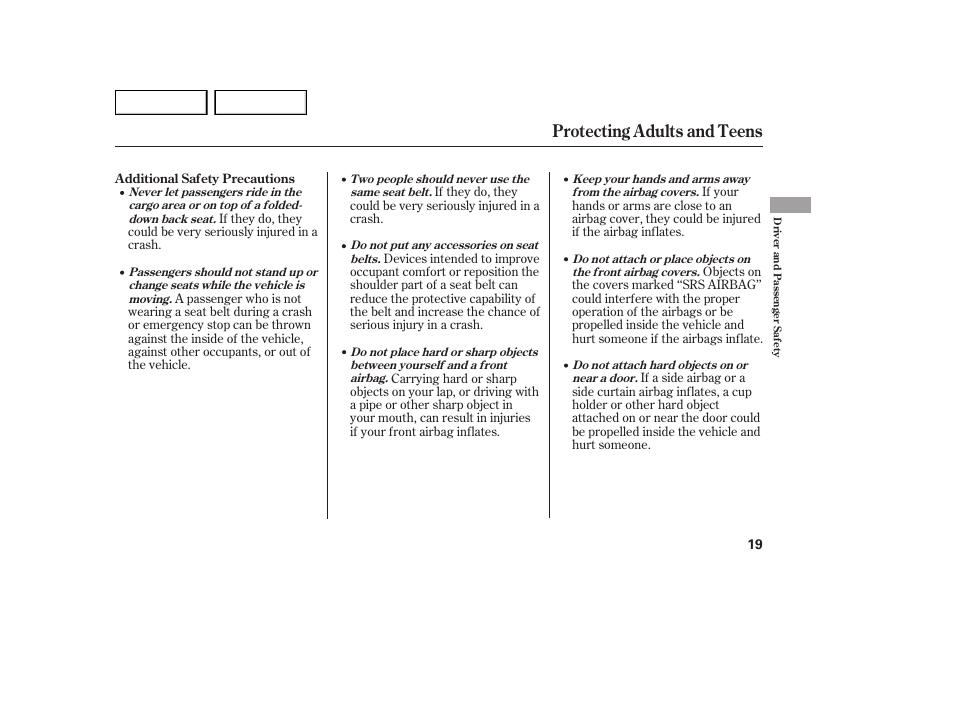 Protecting adults and teens | Acura 2007 MDX - Owner's Manual User Manual | Page 23 / 479