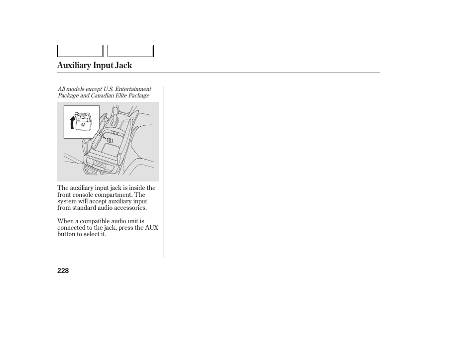 Auxiliary input jack | Acura 2007 MDX - Owner's Manual User Manual | Page 232 / 479