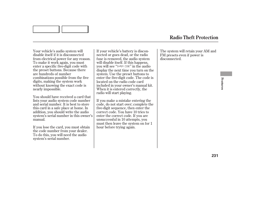 Radio theft protection | Acura 2007 MDX - Owner's Manual User Manual | Page 235 / 479