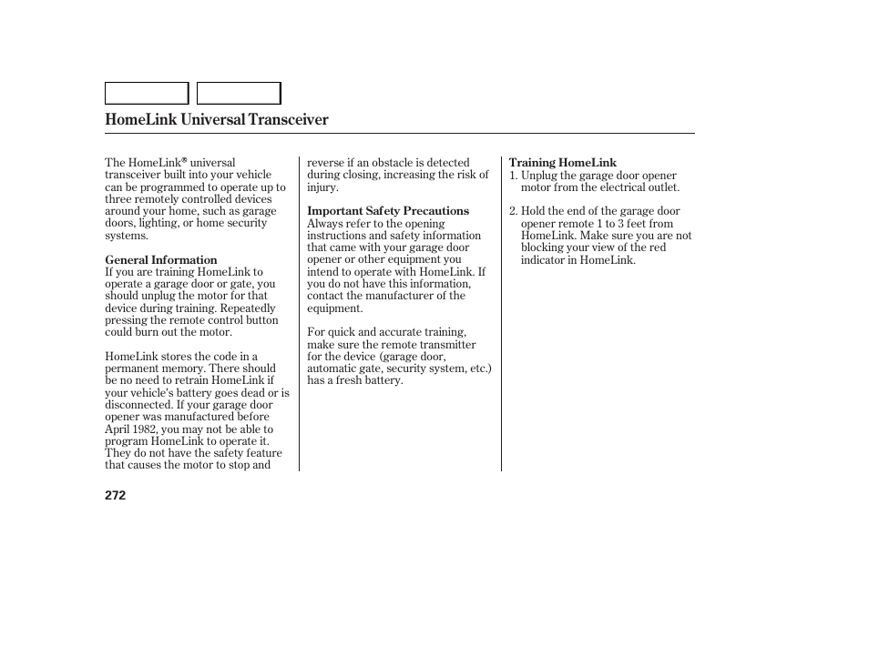 Homelink universal transceiver | Acura 2007 MDX - Owner's Manual User Manual | Page 276 / 479