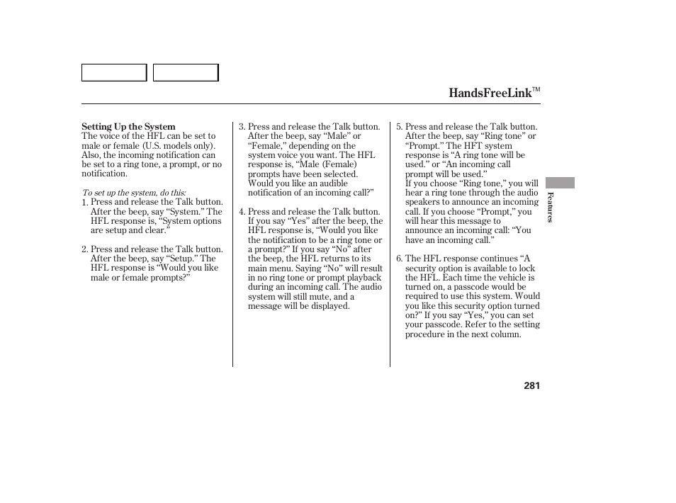 Handsfreelink | Acura 2007 MDX - Owner's Manual User Manual | Page 285 / 479