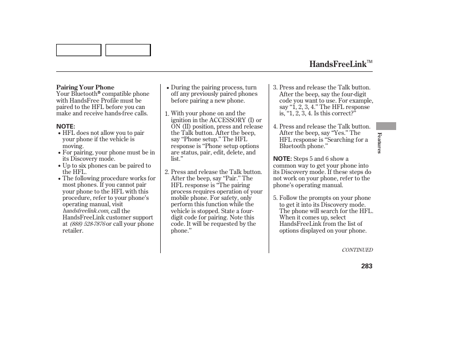 Handsfreelink | Acura 2007 MDX - Owner's Manual User Manual | Page 287 / 479