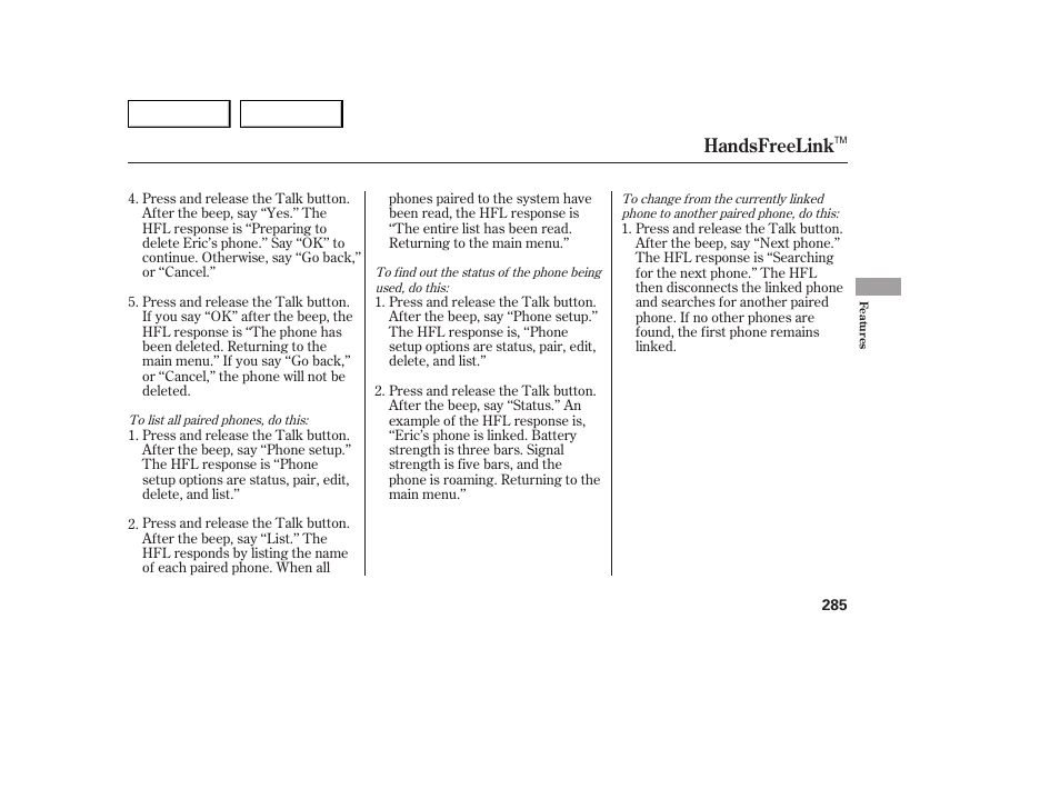 Handsfreelink | Acura 2007 MDX - Owner's Manual User Manual | Page 289 / 479