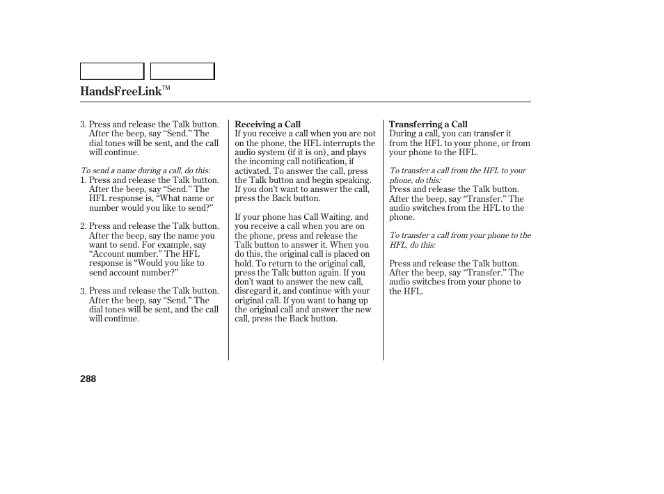 Handsfreelink | Acura 2007 MDX - Owner's Manual User Manual | Page 292 / 479