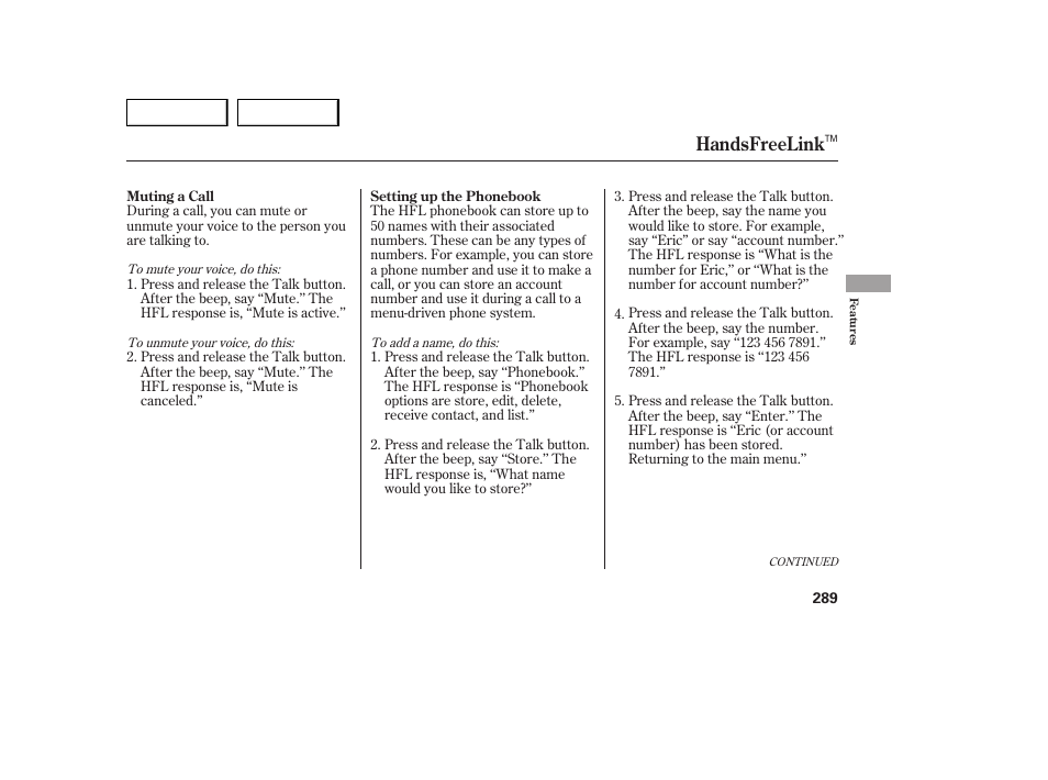 Handsfreelink | Acura 2007 MDX - Owner's Manual User Manual | Page 293 / 479