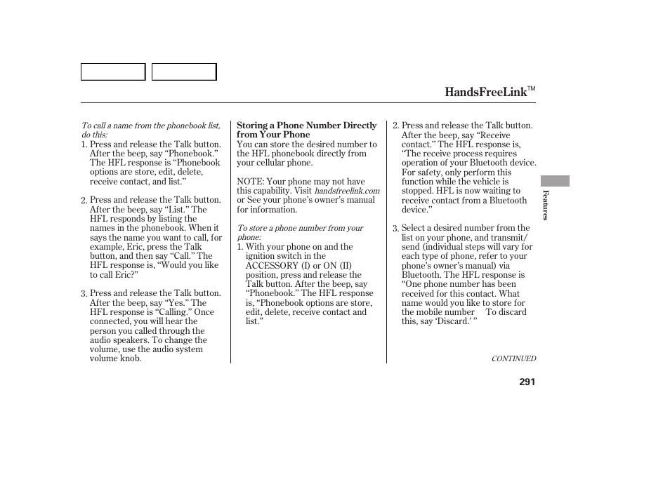 Handsfreelink | Acura 2007 MDX - Owner's Manual User Manual | Page 295 / 479