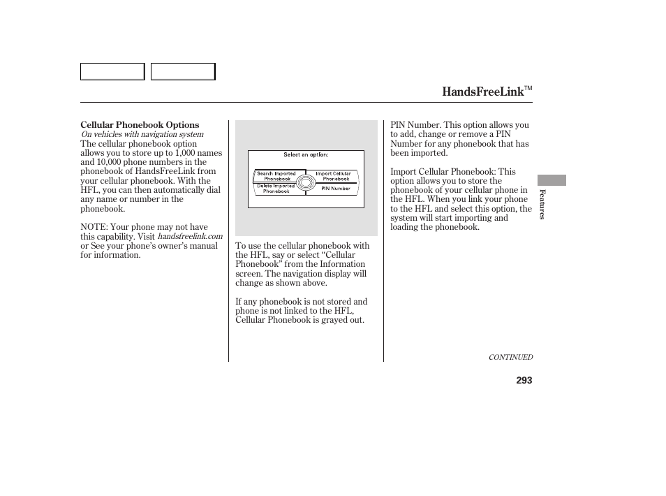 Handsfreelink | Acura 2007 MDX - Owner's Manual User Manual | Page 297 / 479