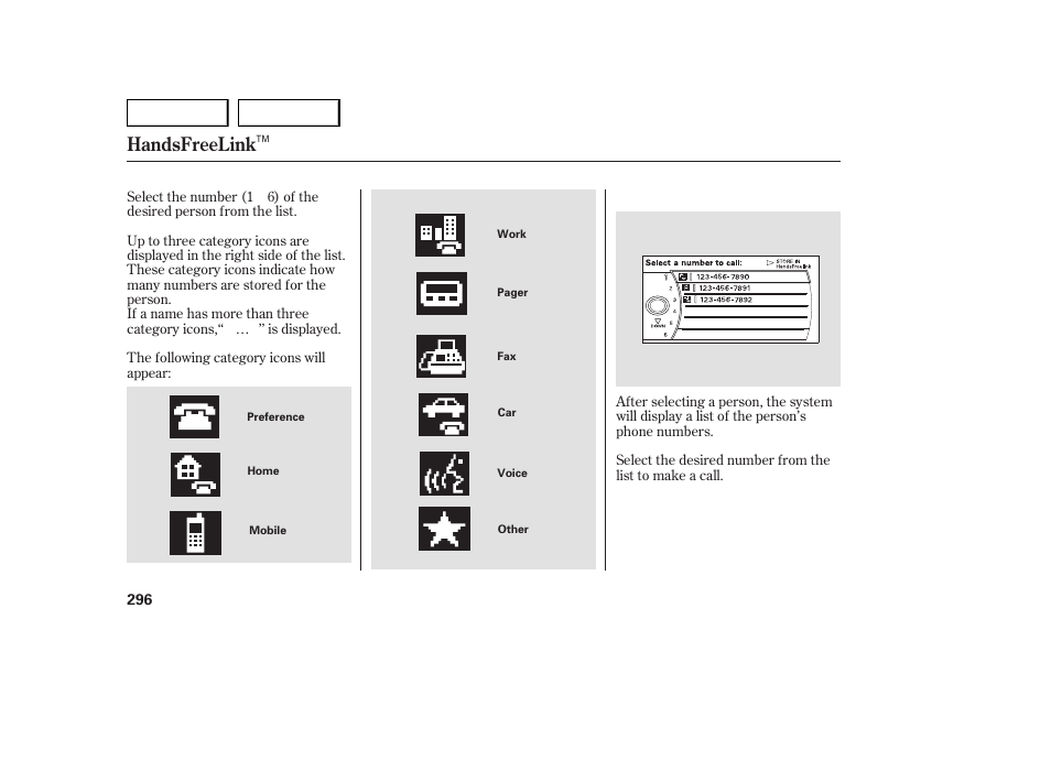 Handsfreelink | Acura 2007 MDX - Owner's Manual User Manual | Page 300 / 479