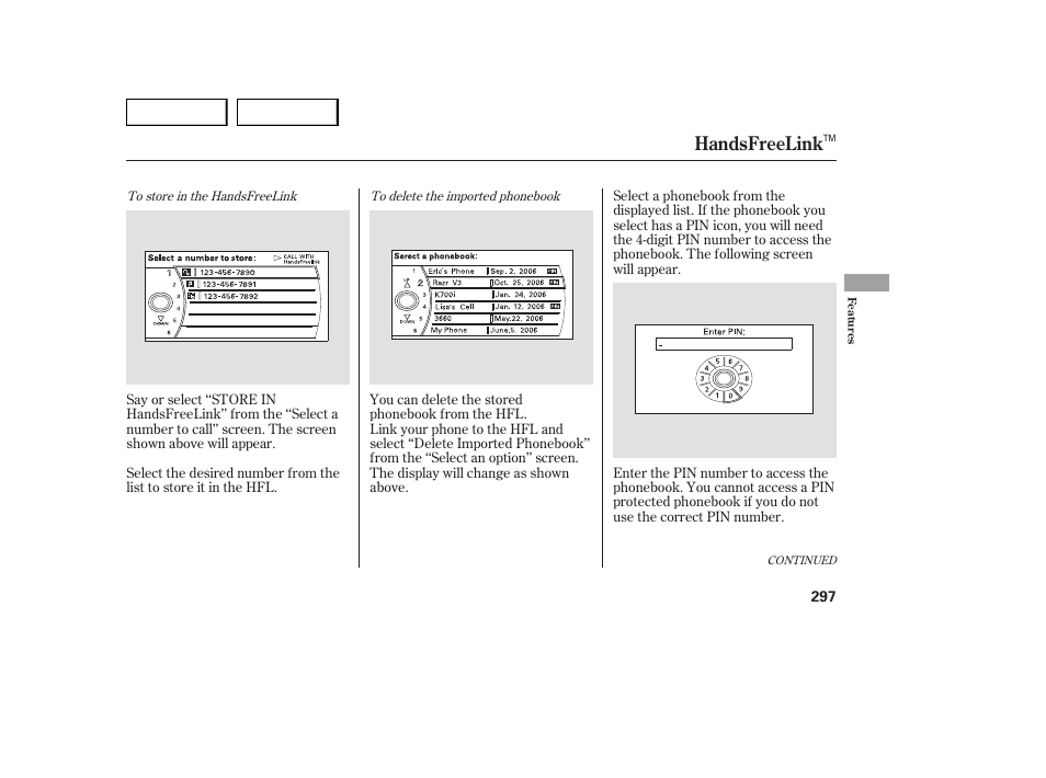 Handsfreelink | Acura 2007 MDX - Owner's Manual User Manual | Page 301 / 479