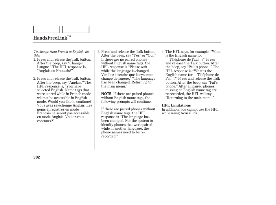 Handsfreelink | Acura 2007 MDX - Owner's Manual User Manual | Page 306 / 479