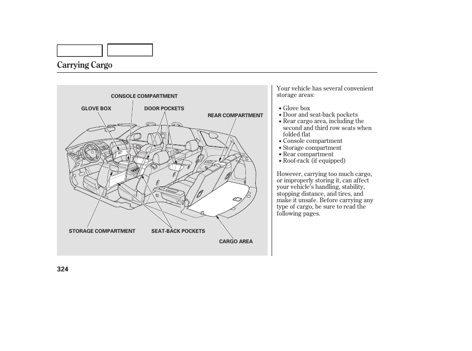 Carrying cargo | Acura 2007 MDX - Owner's Manual User Manual | Page 328 / 479