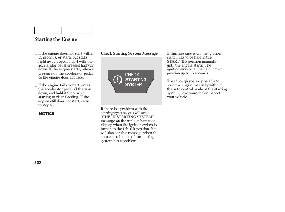 Starting the engine | Acura 2007 MDX - Owner's Manual User Manual | Page 336 / 479