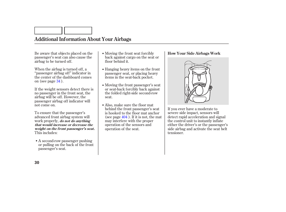 Additional information about your airbags | Acura 2007 MDX - Owner's Manual User Manual | Page 34 / 479