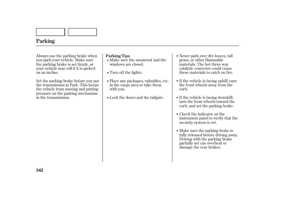 Parking | Acura 2007 MDX - Owner's Manual User Manual | Page 346 / 479