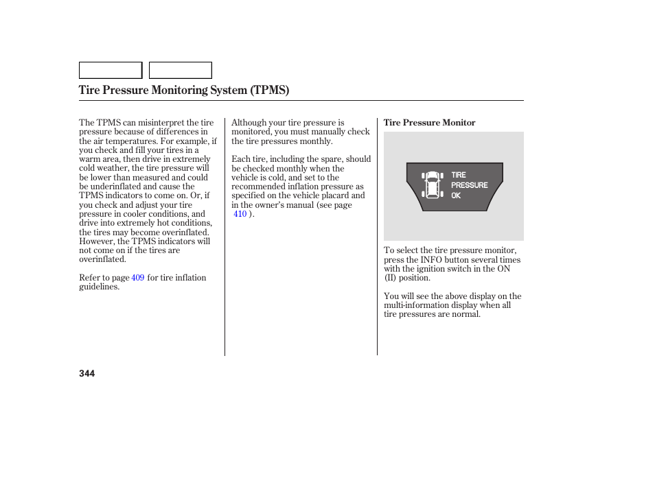 Tire pressure monitoring system (tpms) | Acura 2007 MDX - Owner's Manual User Manual | Page 348 / 479