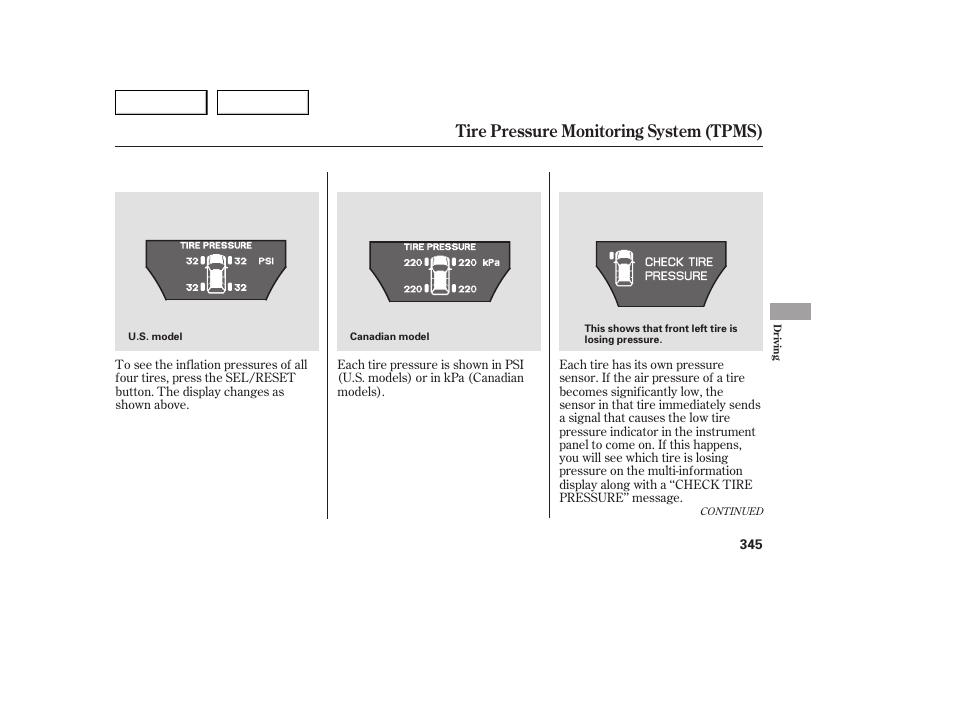 Tire pressure monitoring system (tpms) | Acura 2007 MDX - Owner's Manual User Manual | Page 349 / 479