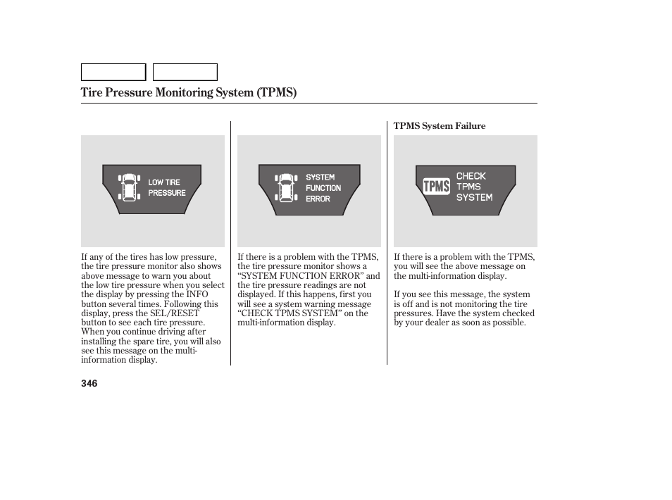 Tire pressure monitoring system (tpms) | Acura 2007 MDX - Owner's Manual User Manual | Page 350 / 479