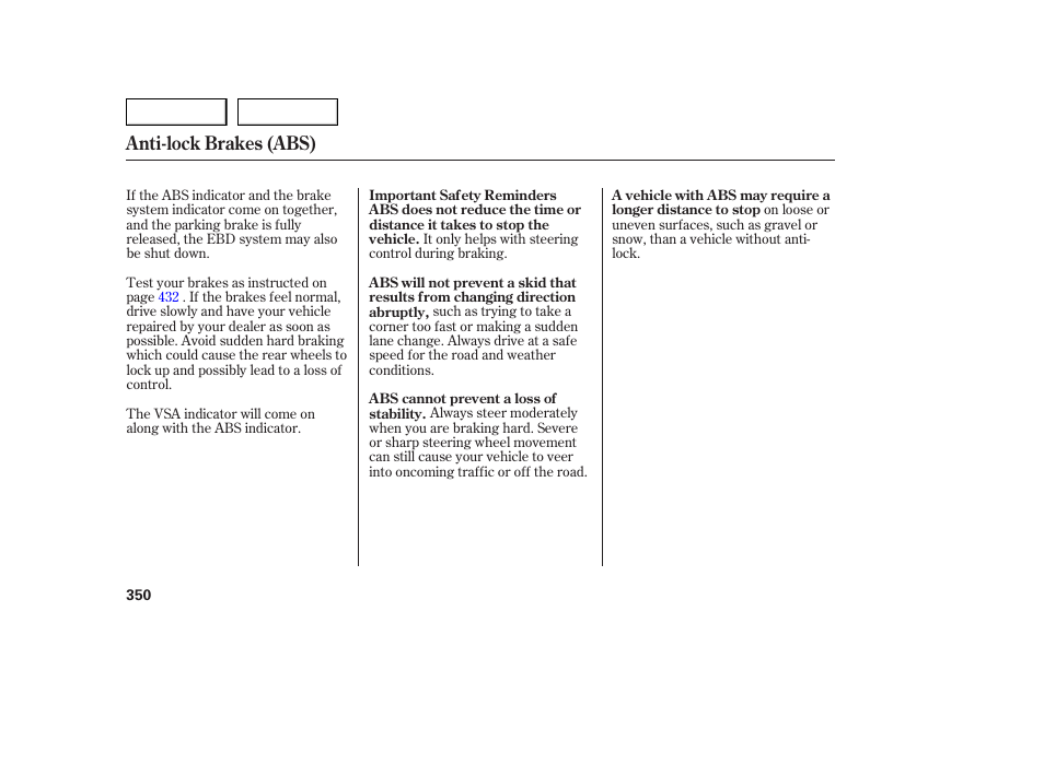 Anti-lock brakes (abs) | Acura 2007 MDX - Owner's Manual User Manual | Page 354 / 479