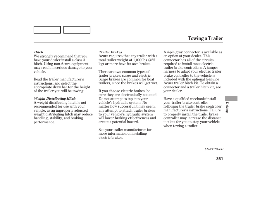 Towing a trailer | Acura 2007 MDX - Owner's Manual User Manual | Page 365 / 479