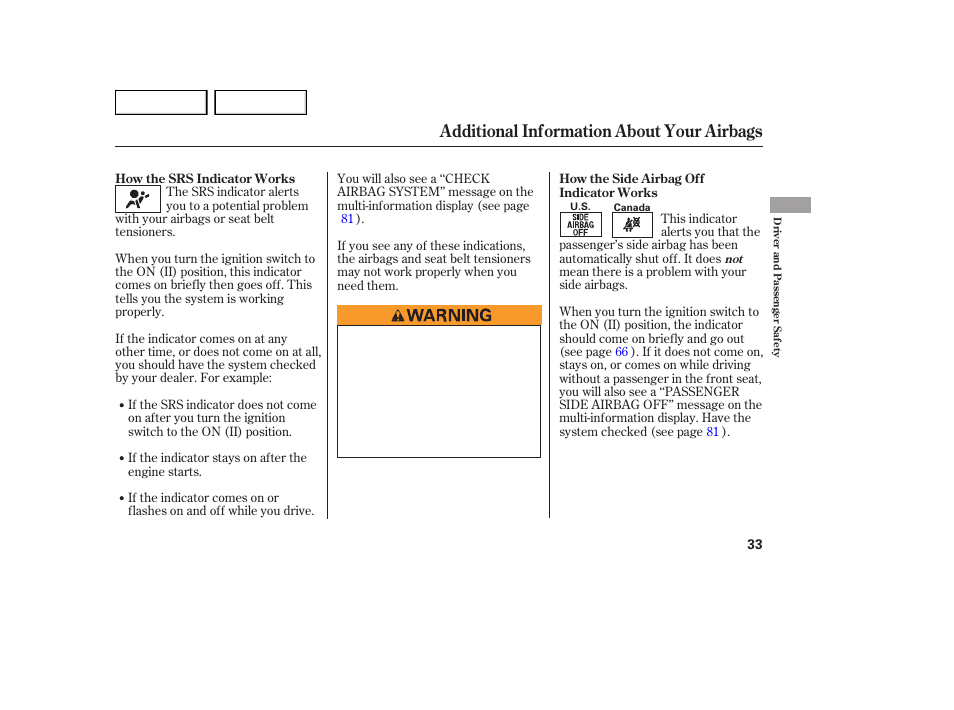 Additional information about your airbags | Acura 2007 MDX - Owner's Manual User Manual | Page 37 / 479