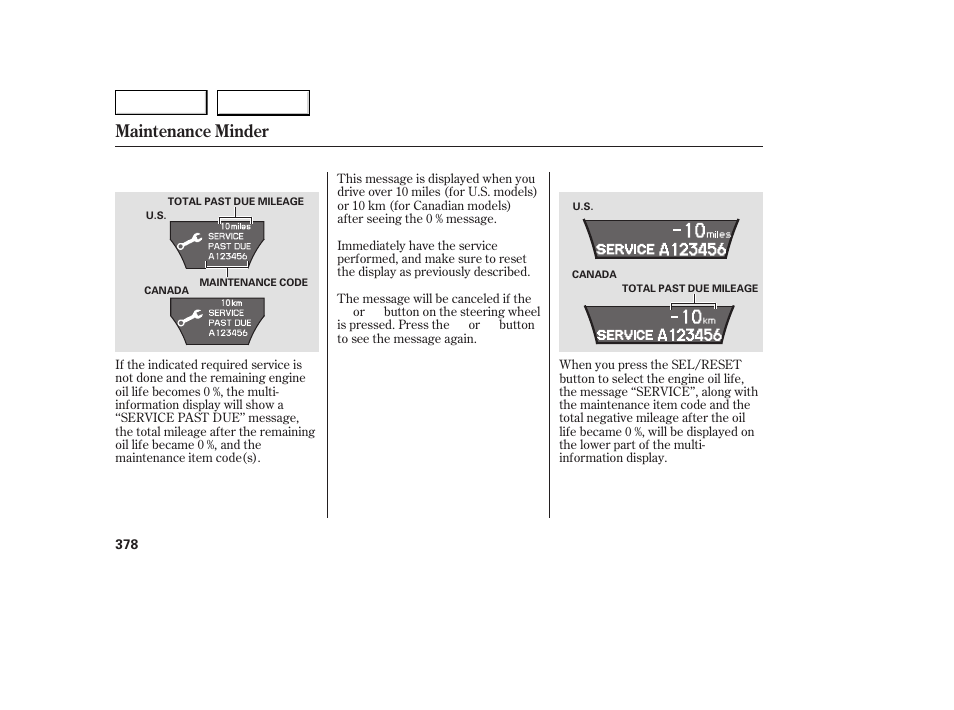 Maintenance minder | Acura 2007 MDX - Owner's Manual User Manual | Page 382 / 479