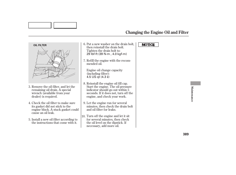 Changing the engine oil and filter | Acura 2007 MDX - Owner's Manual User Manual | Page 393 / 479