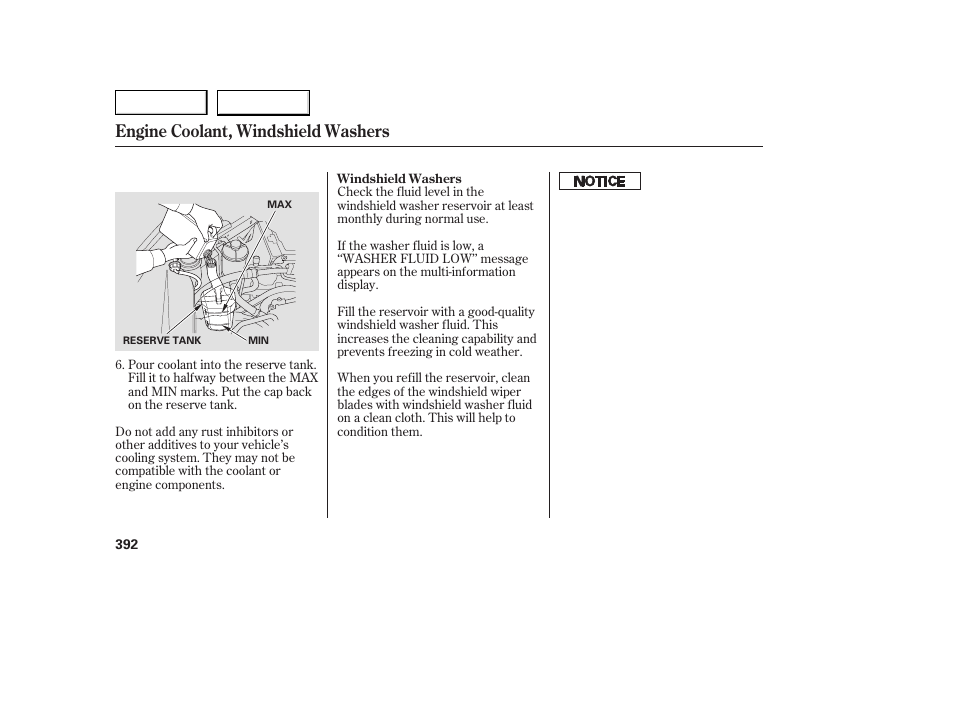 Engine coolant, windshield washers | Acura 2007 MDX - Owner's Manual User Manual | Page 396 / 479