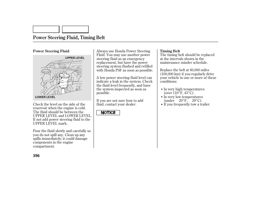 Power steering fluid, timing belt | Acura 2007 MDX - Owner's Manual User Manual | Page 400 / 479