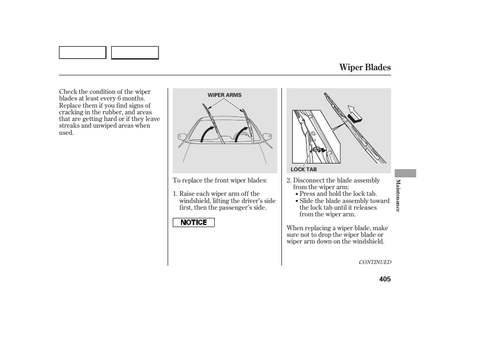 Wiper blades | Acura 2007 MDX - Owner's Manual User Manual | Page 409 / 479