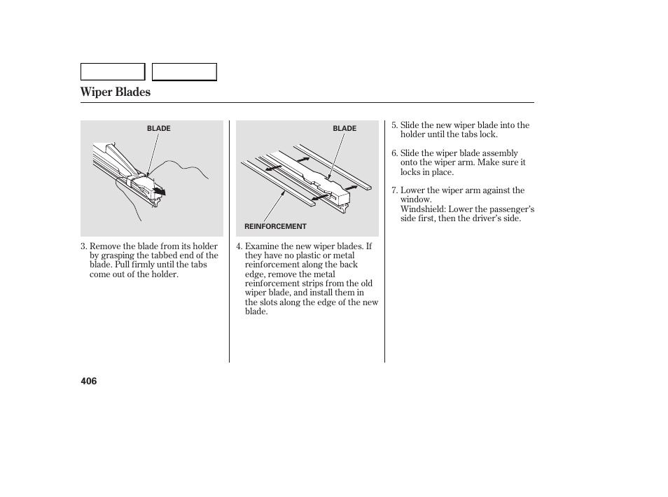 Wiper blades | Acura 2007 MDX - Owner's Manual User Manual | Page 410 / 479